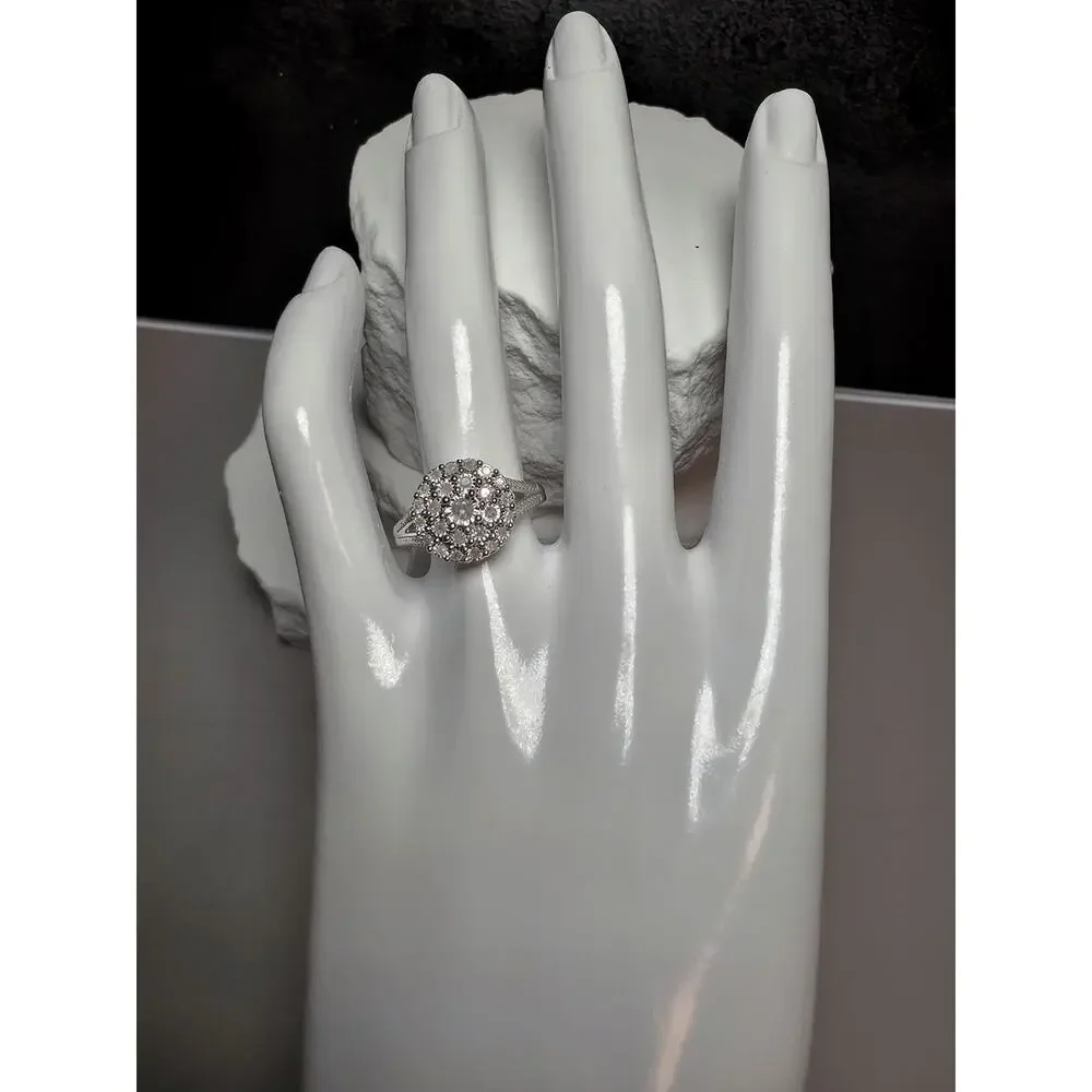S7 0.23ct Natural White Diamond Cluster Split Band Ring 925 Sterling Silver